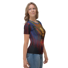 Bohemian-inspired women's crewneck tee, vibrant patterns.