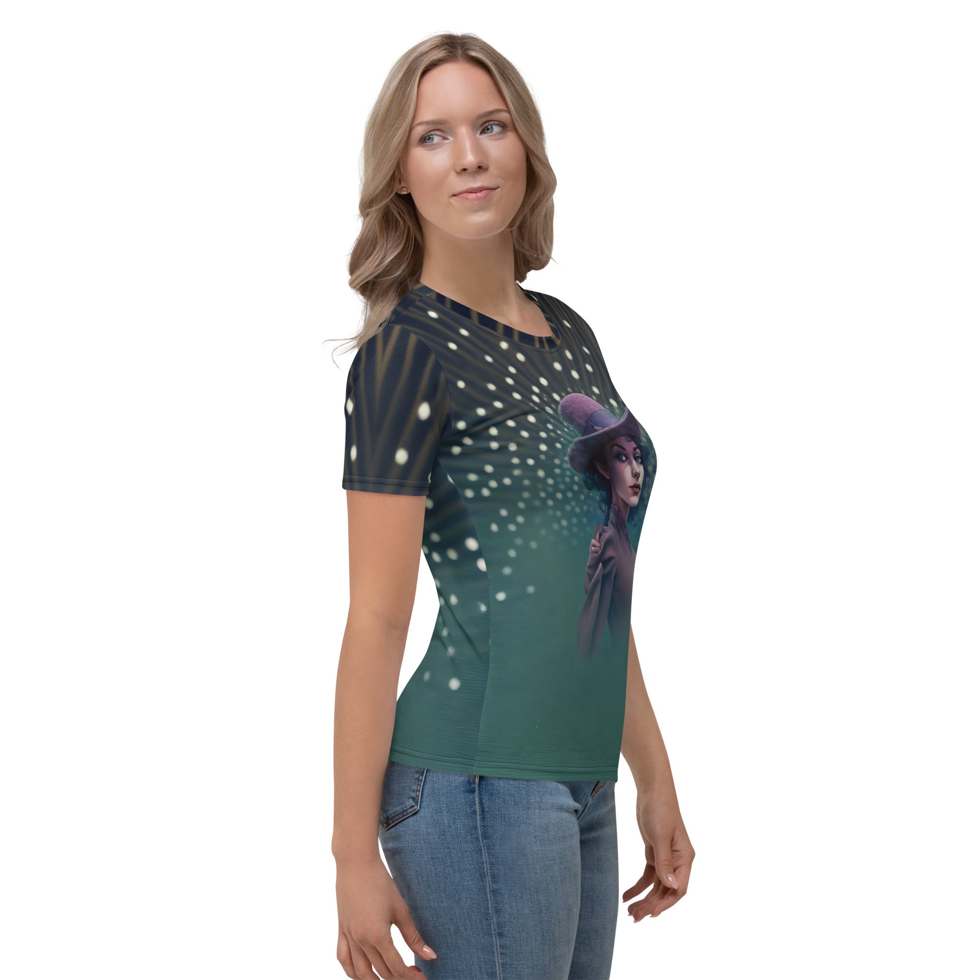 Calming sea breeze design on women's crew neck from Ocean Breeze collection.