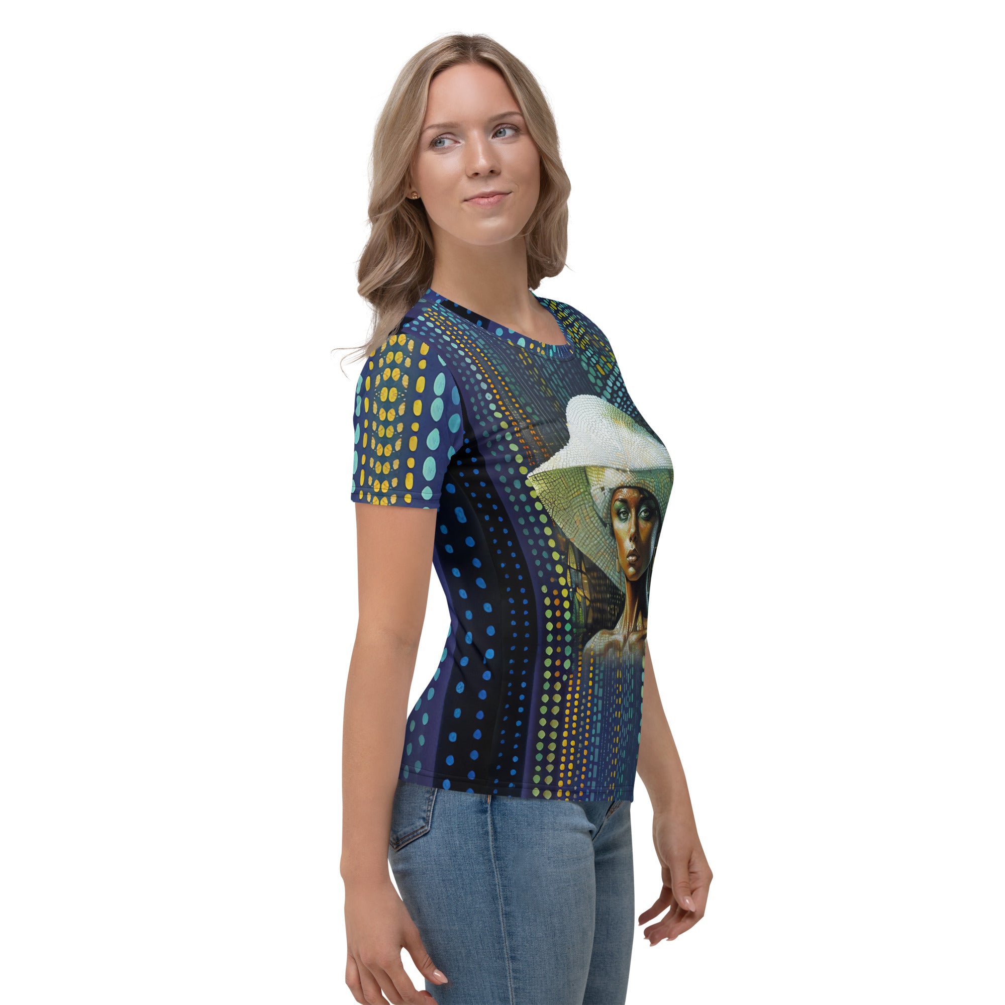 Elegant women's crew neck with Ethereal Glow design from Beyond Style.