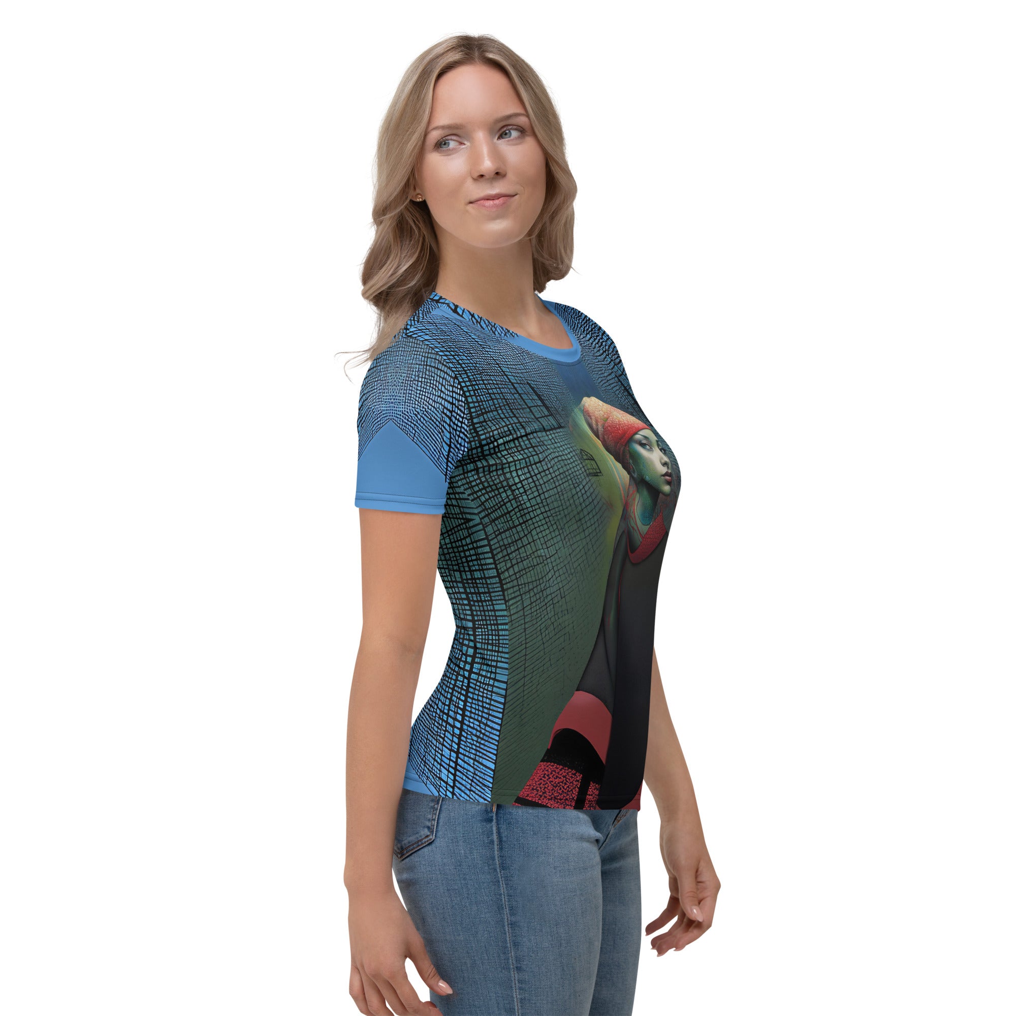 Modern urban-themed Beyond Style women's crew neck.