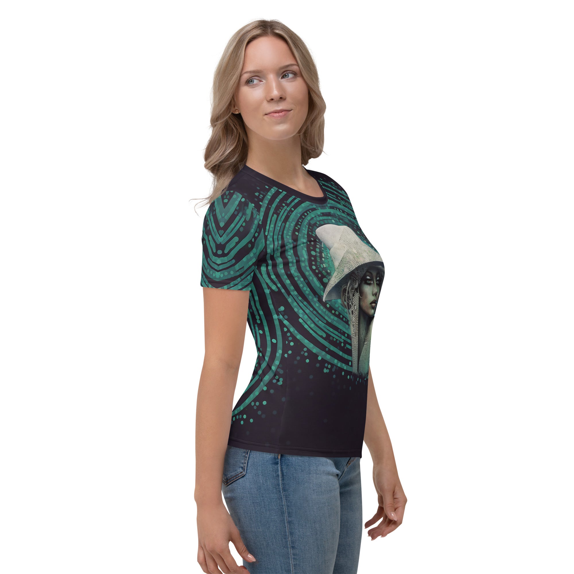 Stylish women's crew neck featuring colorful abstract harmony.