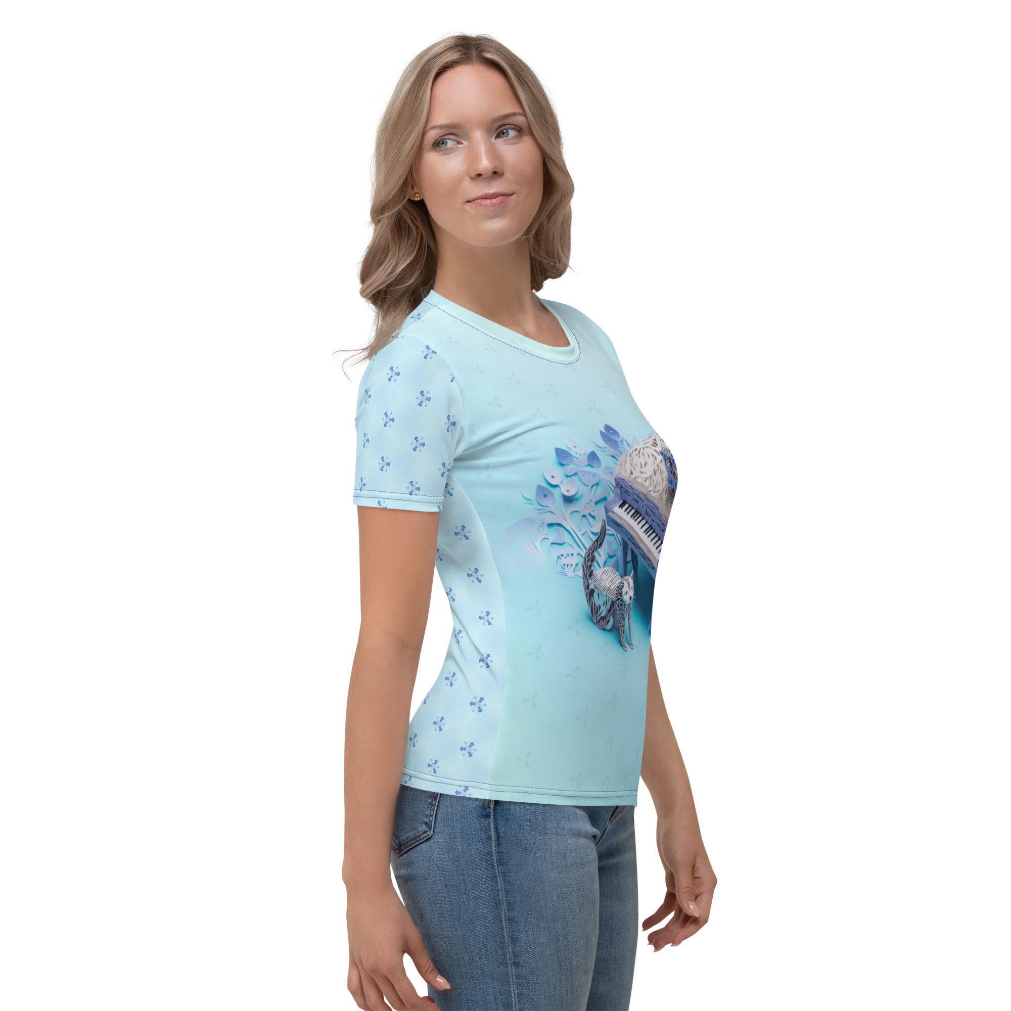 Comfortable Women's Crew Neck T-Shirt with butterfly pattern.