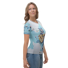 Women's Crew Neck T-Shirt with artistic bird print.