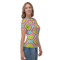 Colorful women's tee with tropical motif