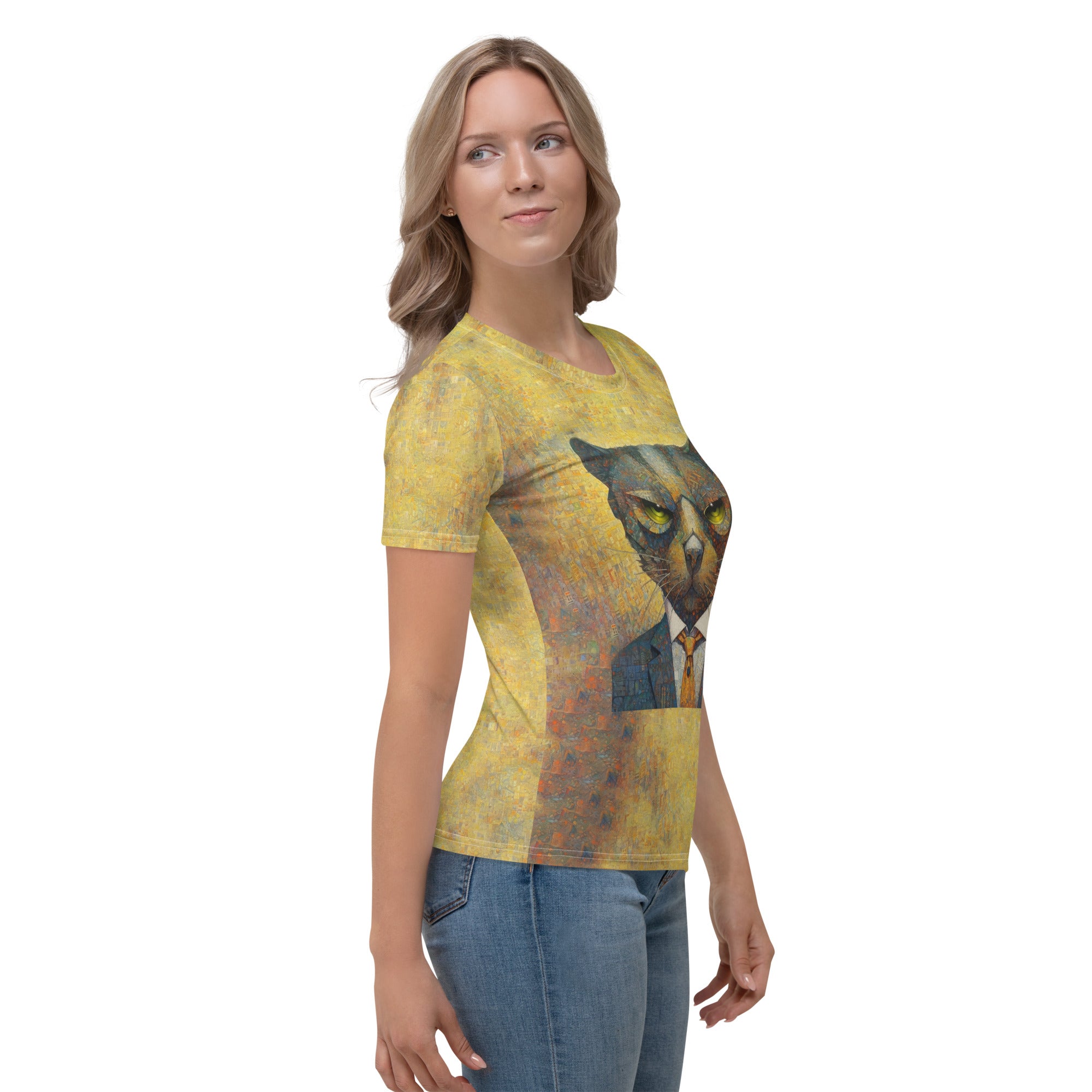 Casual and stylish Feline Frenzy crewneck tee for women