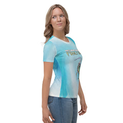 Comfortable women's crew neck with Downward Dog pose graphic.