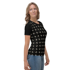 Stylish Women's Crewneck Tee with vibrant geometric design