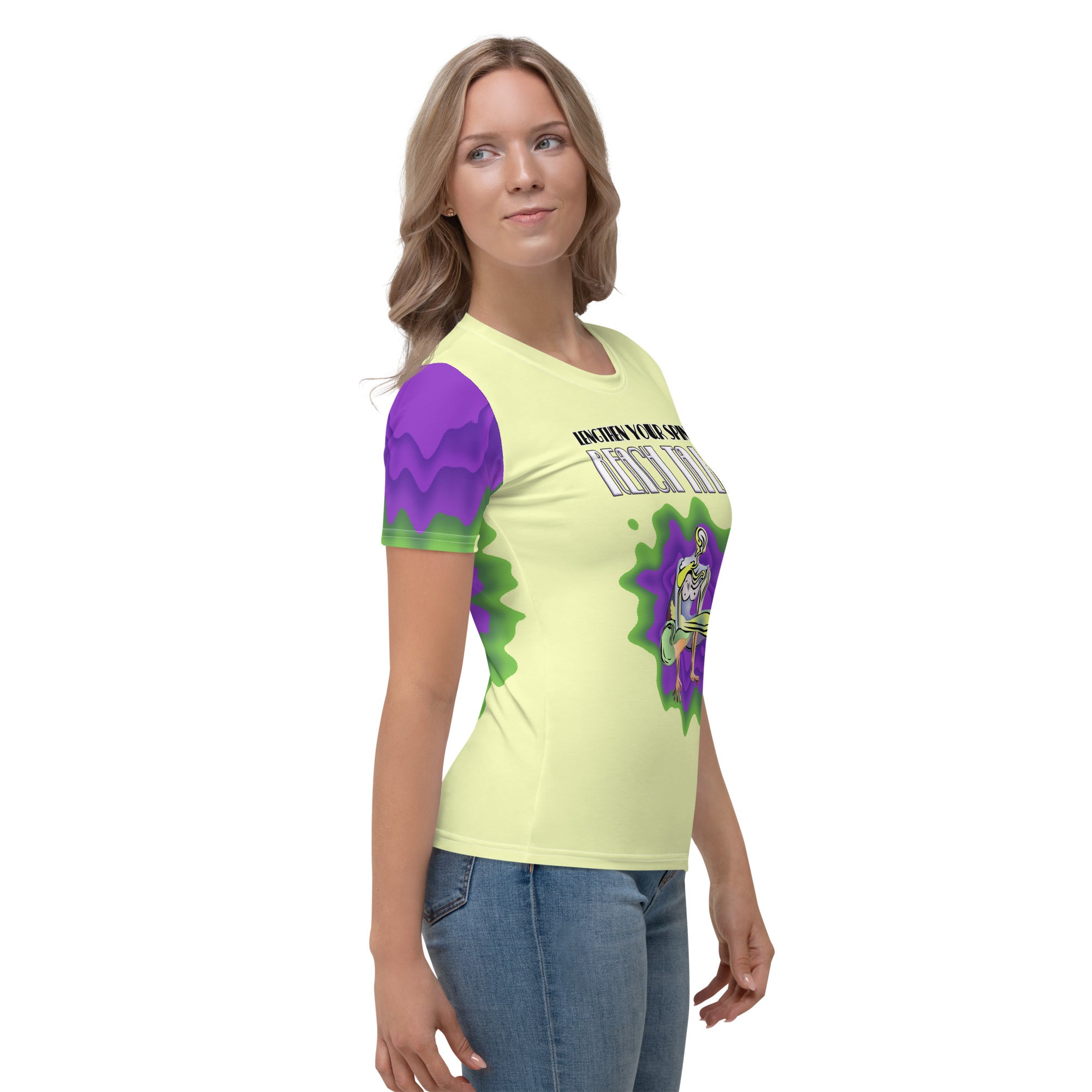 Warrior Spirit Women's Crew Neck T-Shirt worn outdoors.

