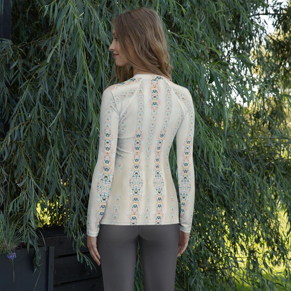 Elegance in Abstraction: All-Over Women's Rash Guard - Beyond T-shirts