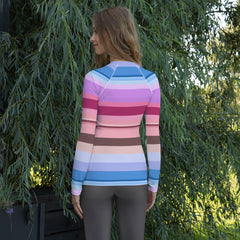 Rainbow Cascade Colorful Stripe All-Over Print Women's Rash Guard