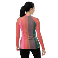 Electric Sunrise Colorful Stripe All-Over Print Women's Rash Guard