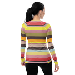 Vibrant Watercolor Strokes Colorful Stripe Women's Rash Guard