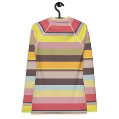 Vibrant Watercolor Strokes Colorful Stripe Women's Rash Guard