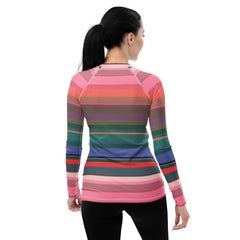 Retro Rainbow Blast Colorful Stripe All-Over Print Women's Rash Guard