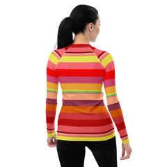 Summer Sunset Hues Colorful Stripe All-Over Print Women's Rash Guard