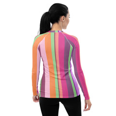 Rear view of Bold Horizon Women's Rash Guard in action.