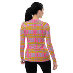 Stylish women's rash guard with jungle print back view.