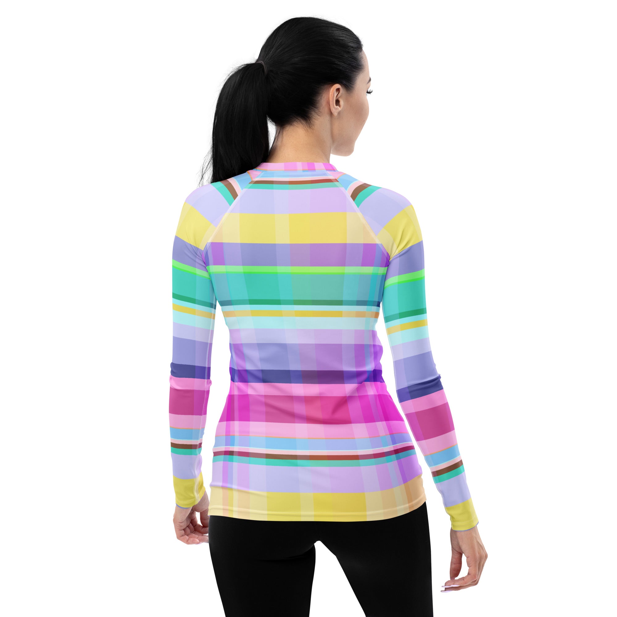 Stand out on the beach with this colorful, Carnival-inspired Women's Rash Guard, perfect for surfers who love style.