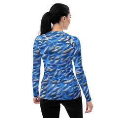 Elegant women's rash guard with Serenade Sunset design for beachwear