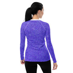 Colorful Reggae Rhythms rash guard for women - front view.