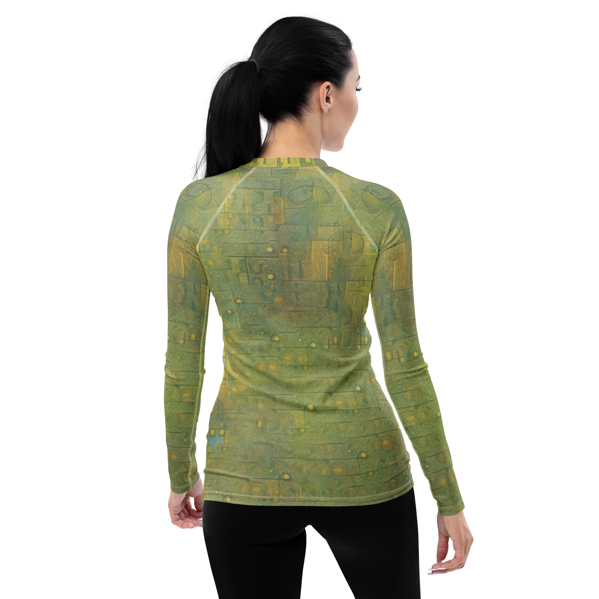 Stylish Women's Rash Guard with Giraffe Gathering design, sun protection.