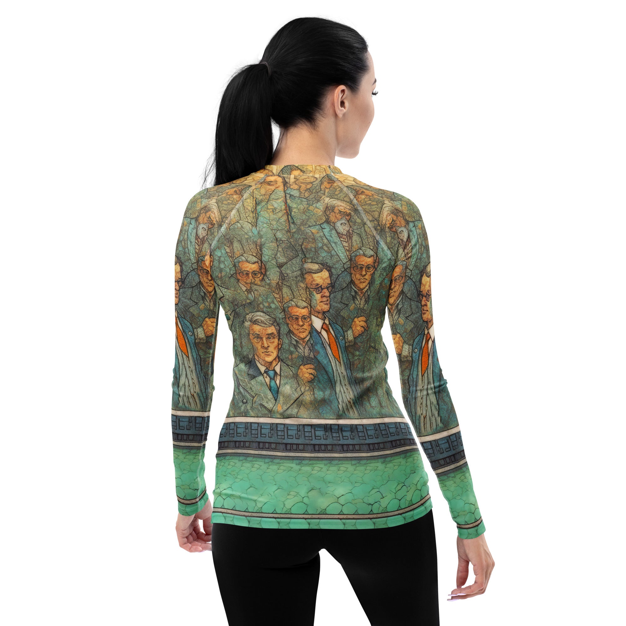 Women's UV protection rash guard from Tranquil Turtle Tribe in action.