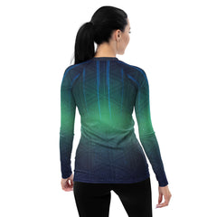 Horizon's Horizon women's rash guard laid flat on a surface