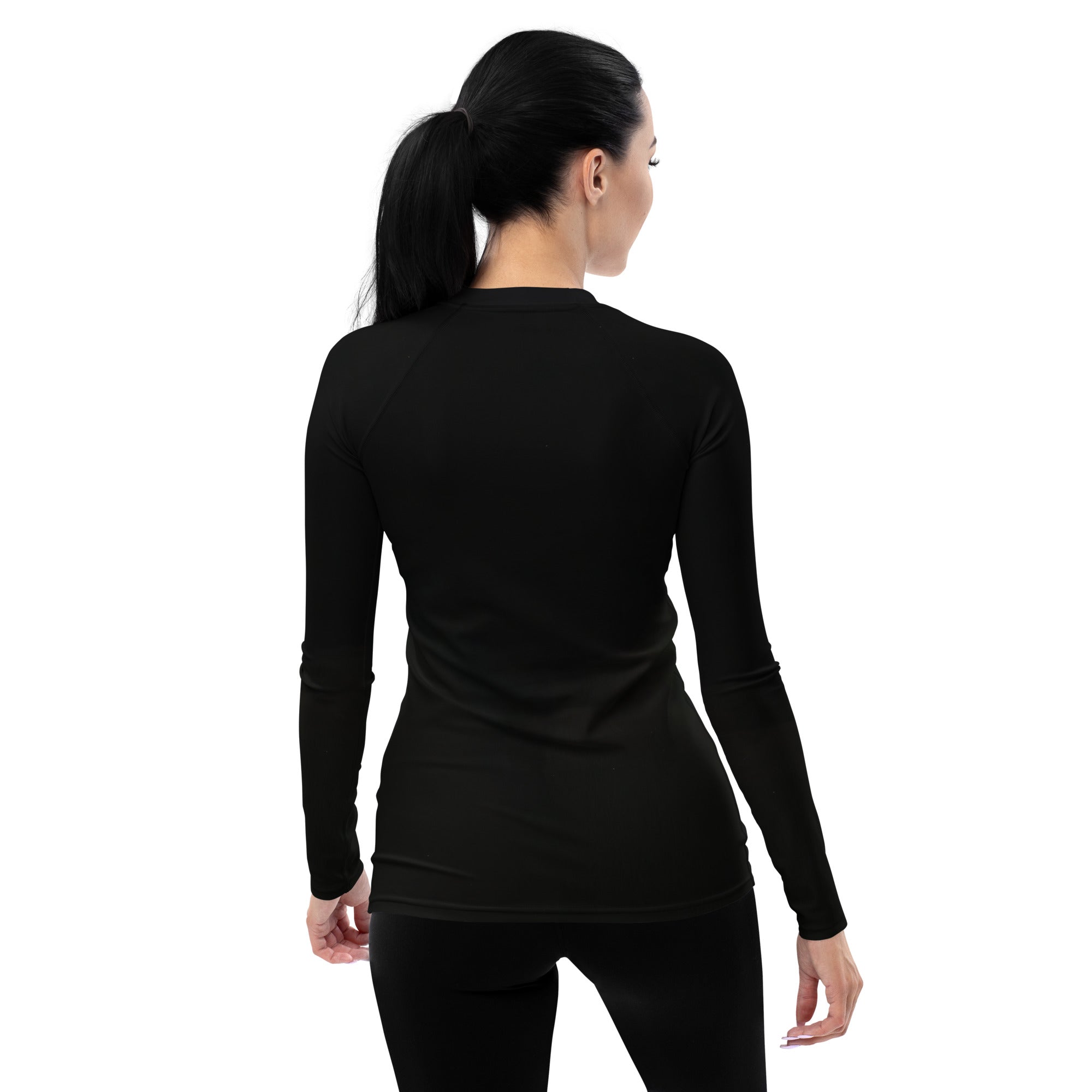 Detail view of Harmony Melodies women's rash guard fabric and fit.