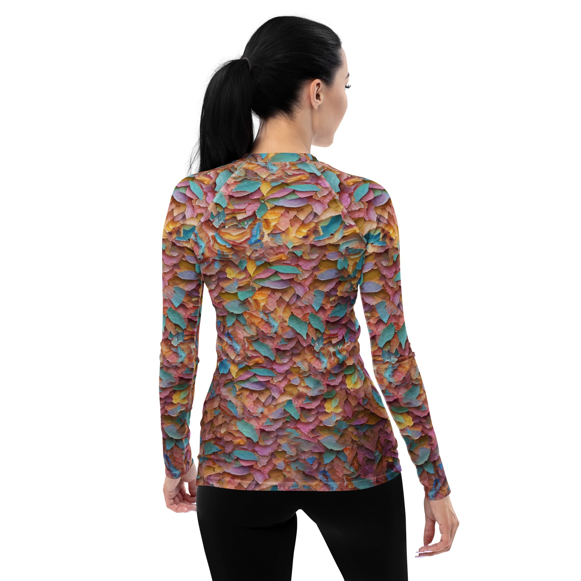 Kirigami Butterfly Garden Women's Rash Guard back view.