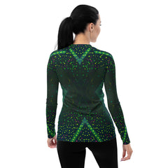 Beyond Elegance All-Over Print Women's Rash Guard back view.