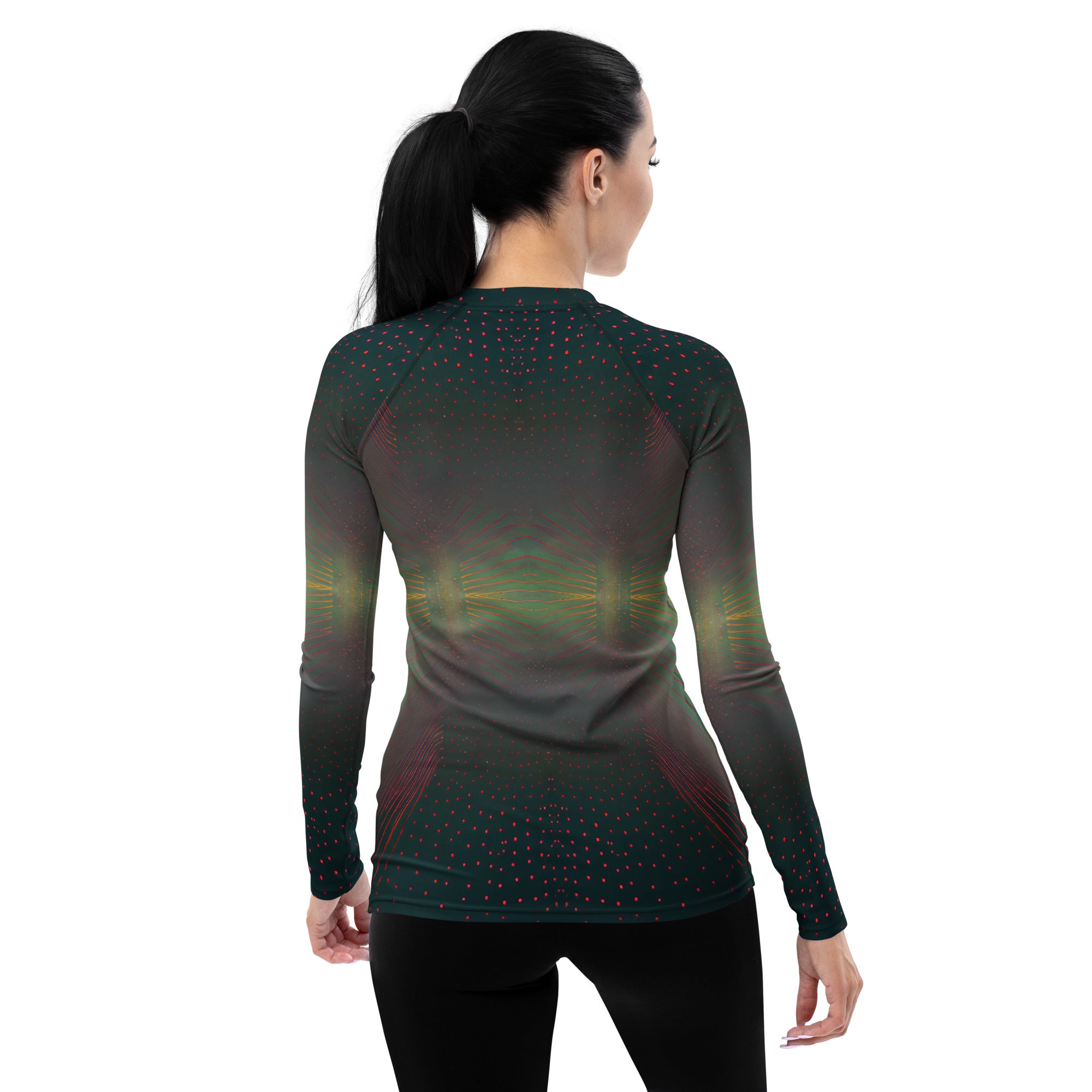 Artistic Aura All-Over Print Women's Rash Guard back view.