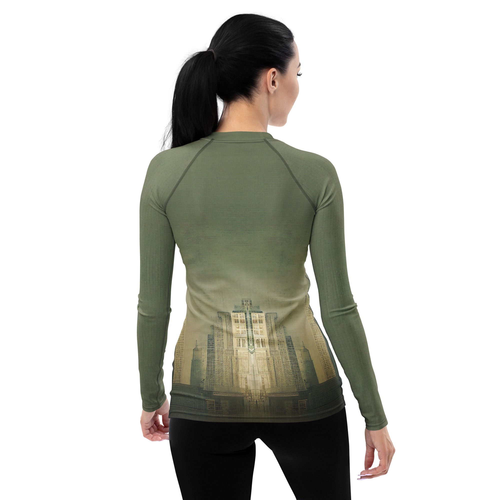 Abstract Allure All-Over Print Women's Rash Guard back view.