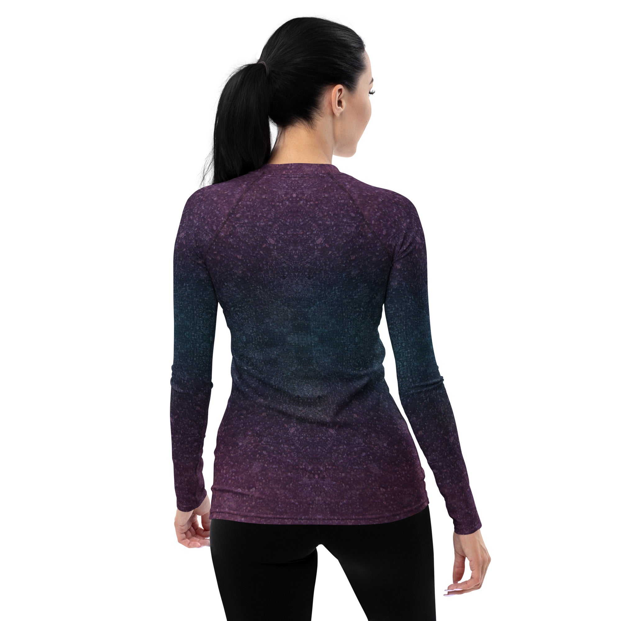 Urban Escape All-Over Print Women's Rash Guard back view.