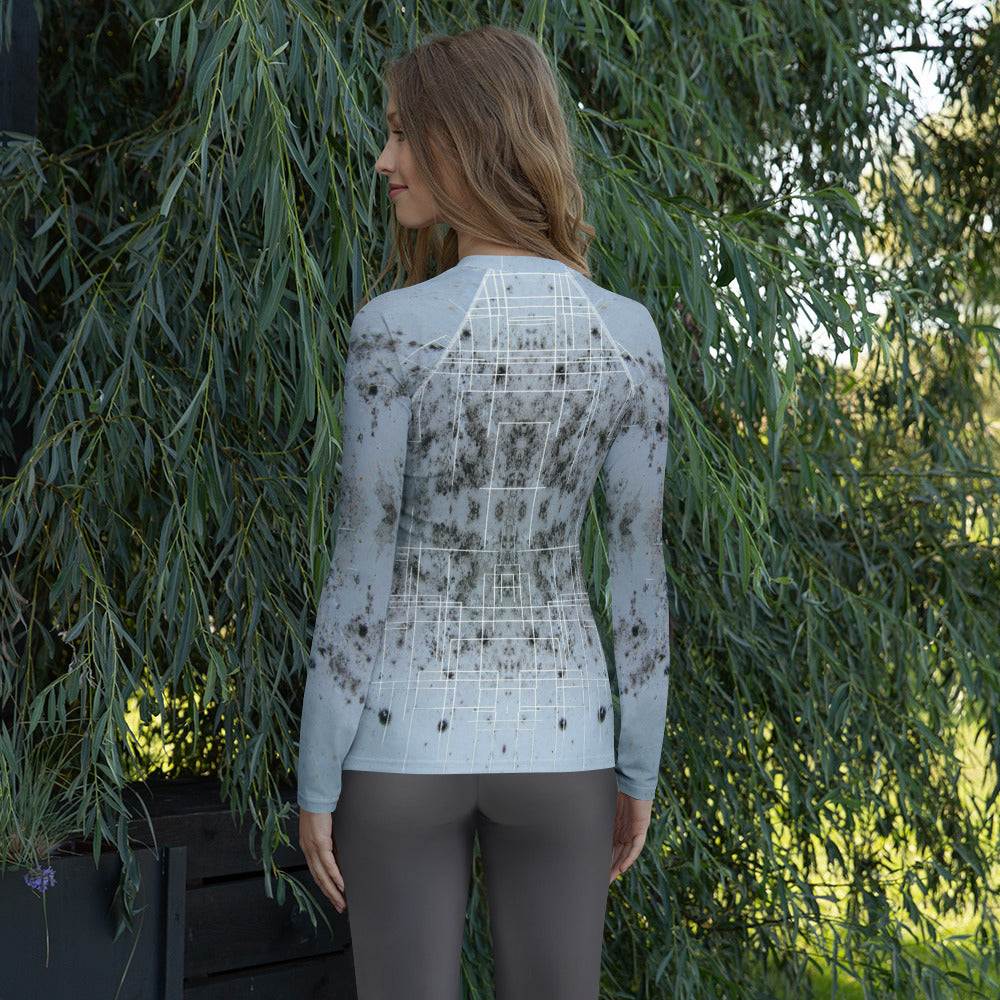 Artistic Abstract All-Over Print Women's Rash Guard back view.