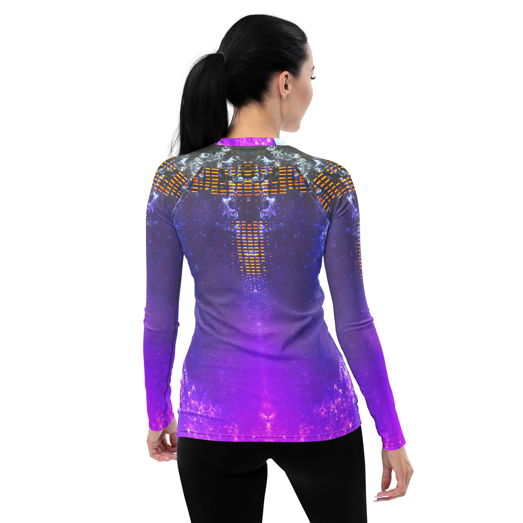 Serene Sunset All-Over Print Women's Rash Guard back view.