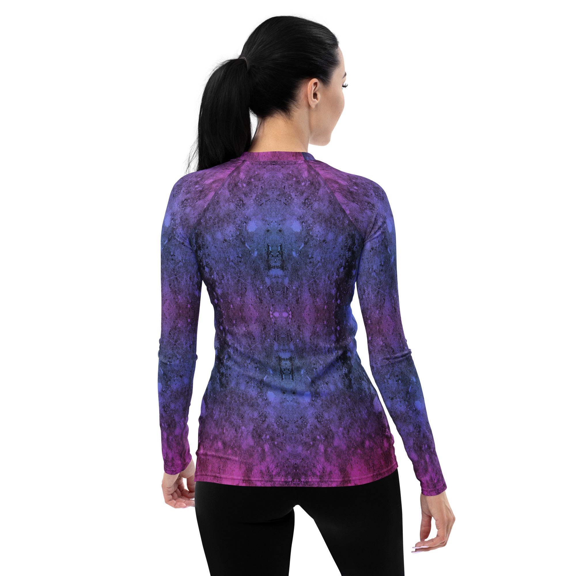 Cosmic Serenity All-Over Print Women's Rash Guard back view.