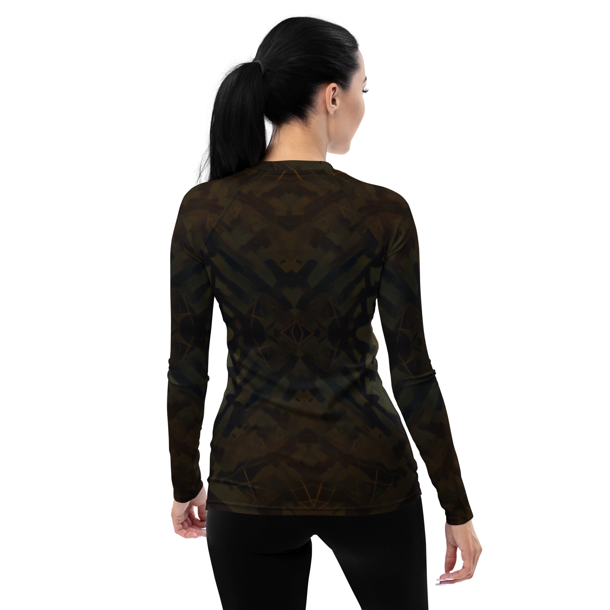 Detailed view of Enchanted Forest design on Women's Rash Guard