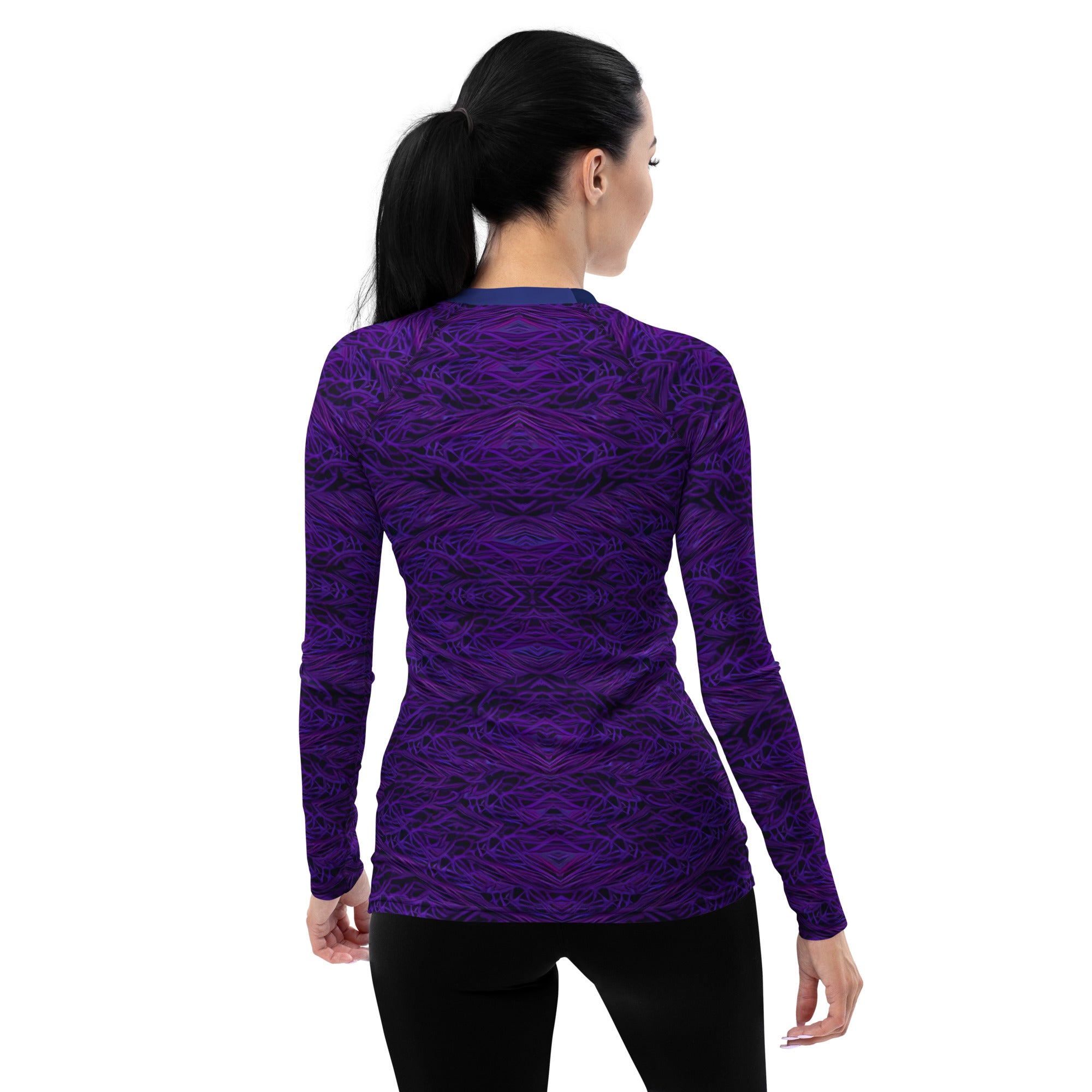 Stylish rash guard for women featuring forest path print.