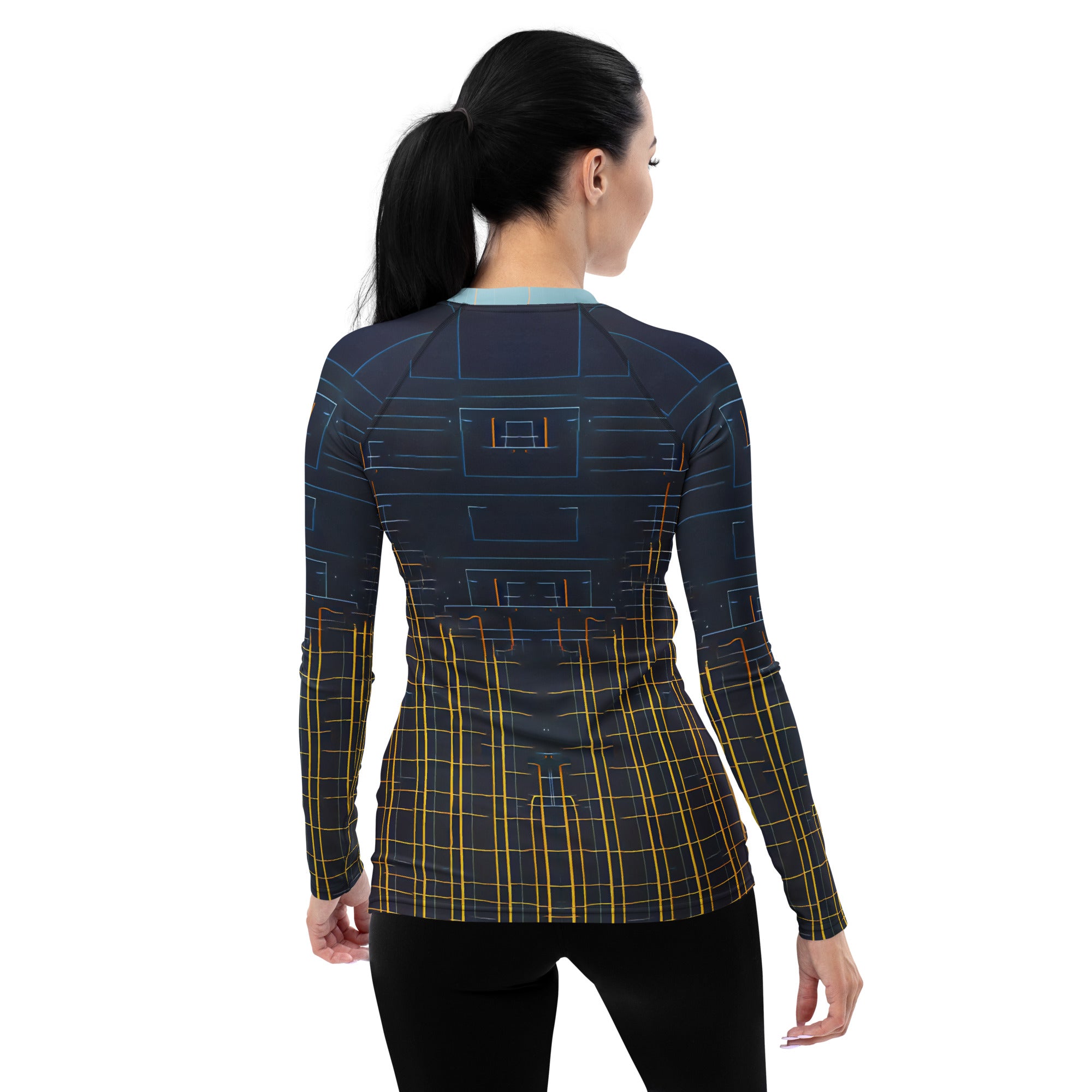 Stylish women's rash guard with geometric design