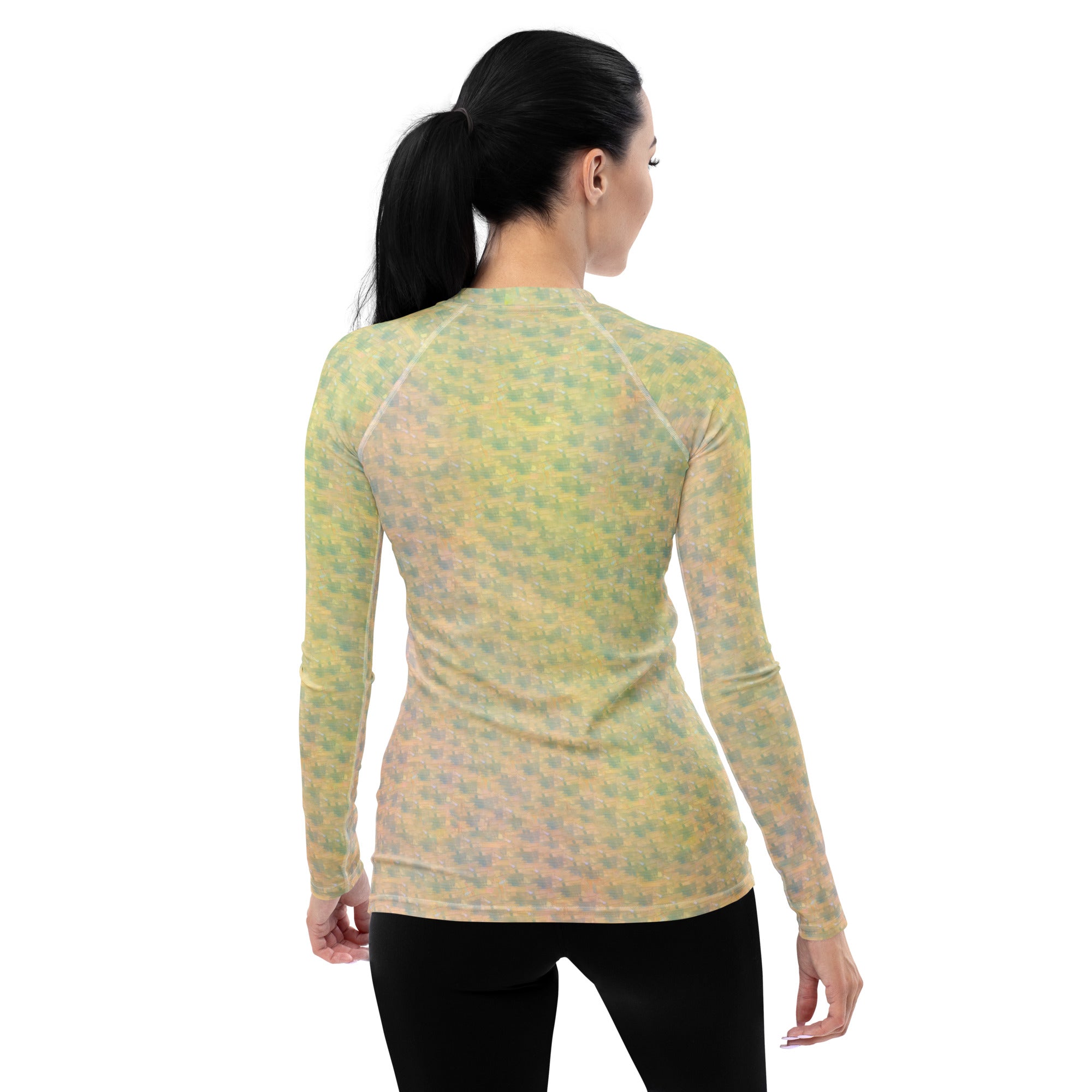 Stylish women's rash guard with rabbit and forest print