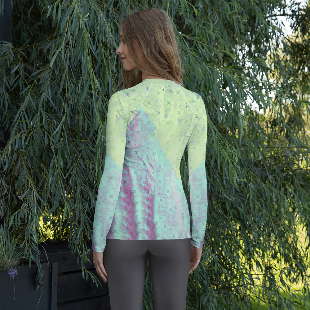 Protective and stylish Tranquil Tree women's rash guard.