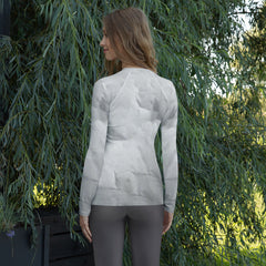 Stylish Flowing Lotus pattern on women's rash guard.