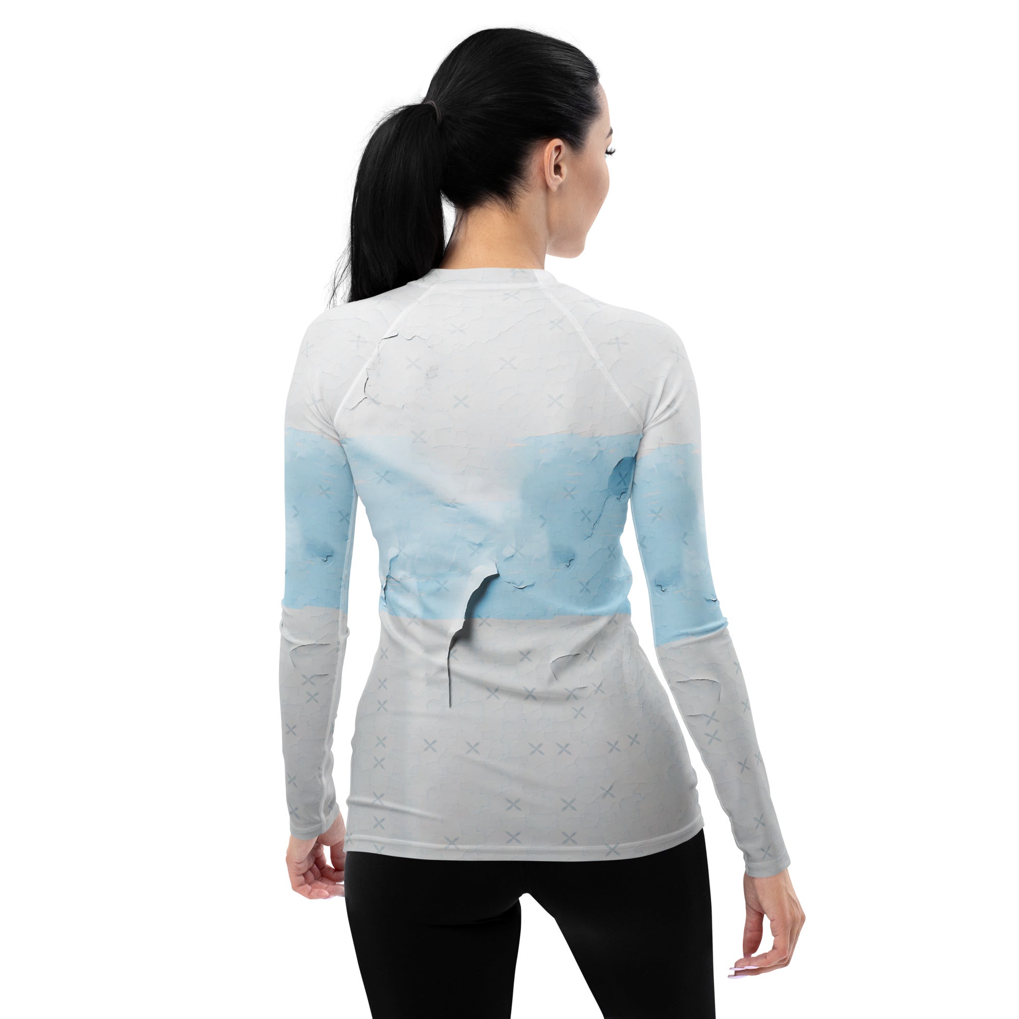 Bold geometric pattern on Radiant Triangle women's rash guard.