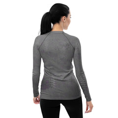 Flexible Downward Dog design on women’s rash guard