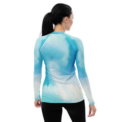 Harmonious Cat-Cow Pose design on women's rash guard.