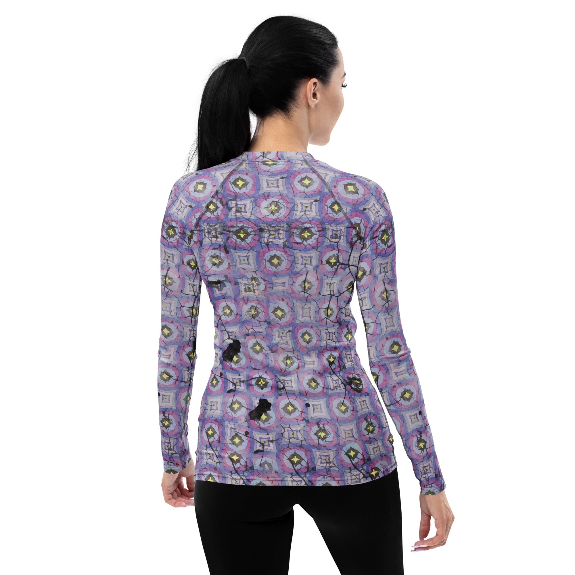 Stylish Camel Pose openness rash guard for active women.