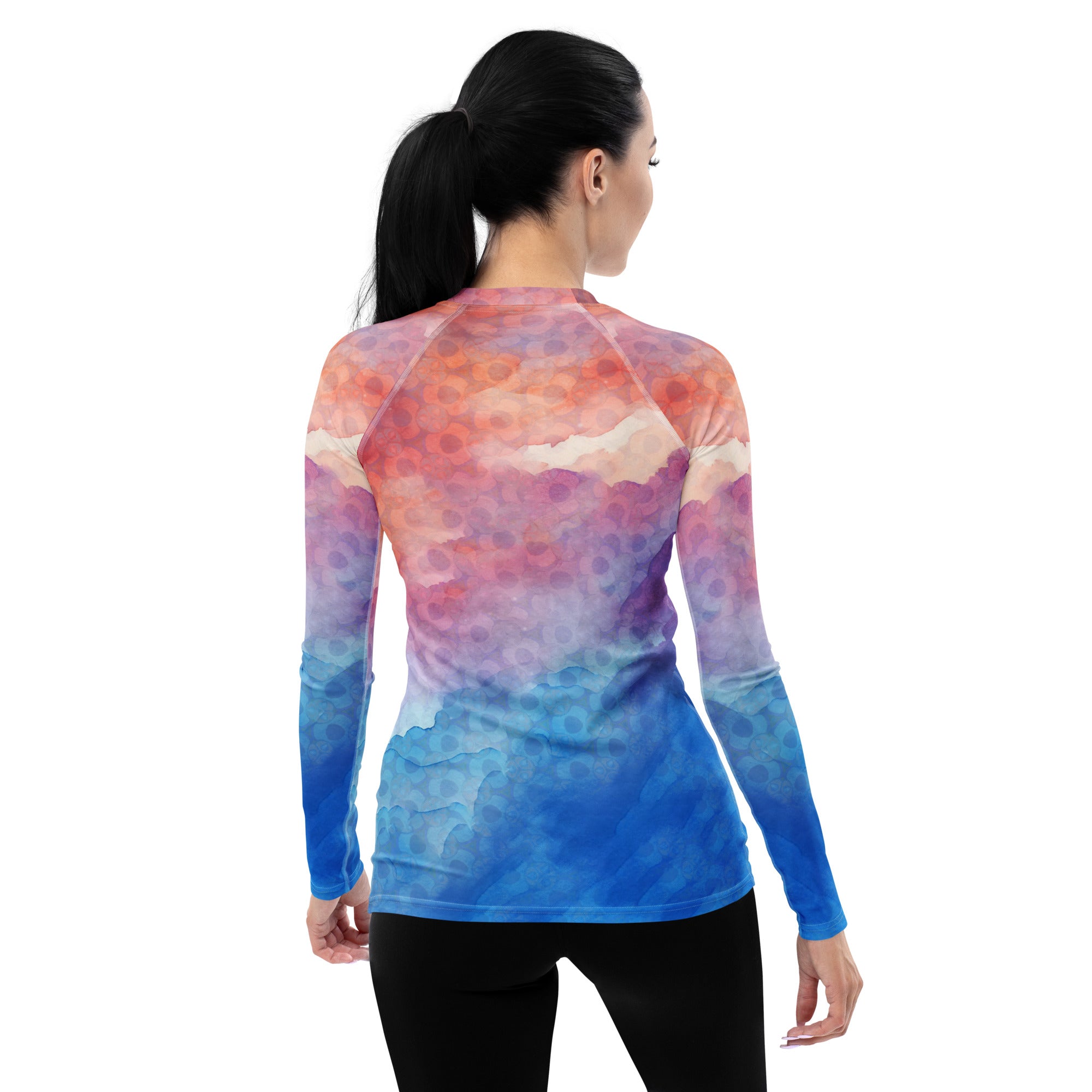 Stylish and durable Boat Pose women's rash guard.