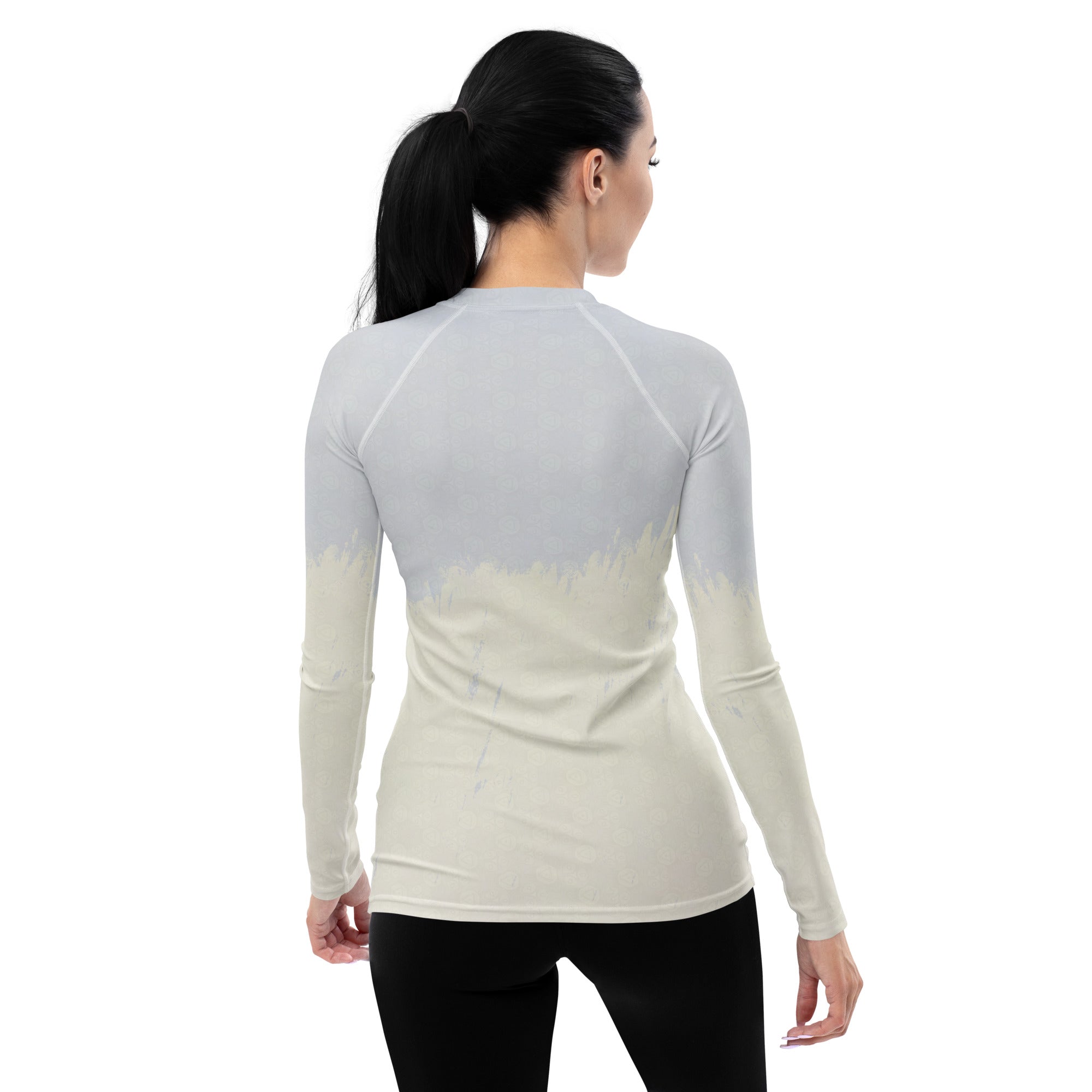 Durable Crow Pose rash guard for active women.