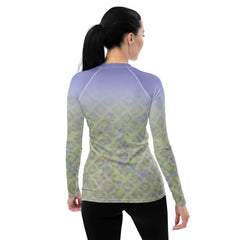 Comfortable Fish Pose rash guard for serene workouts.