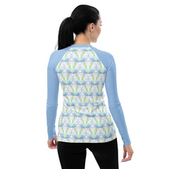 Close-up of Tribal Chic rash guard pattern